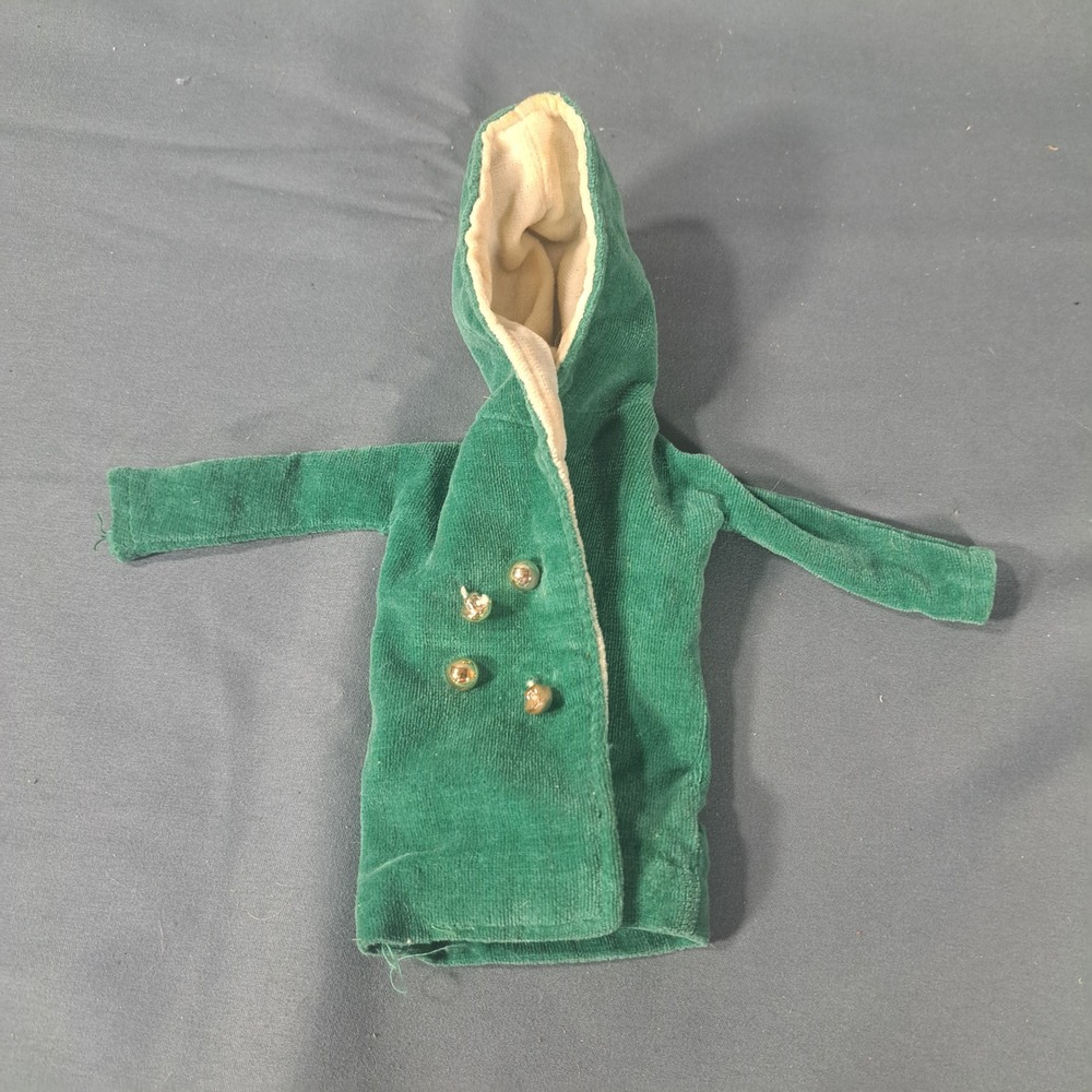VTG Tressy Doll Green Corduroy Hooded Coat Gold Buttons 1960s Fashion Mod